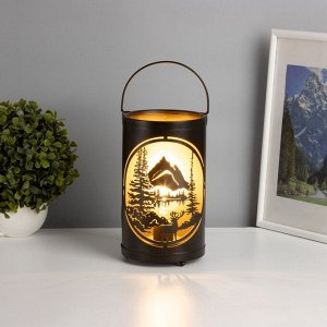 Фигурка светящаяся RISALUX «Закат в лесу», LED-ночник, 3xААА, чёрный, 12x12x20.5 см