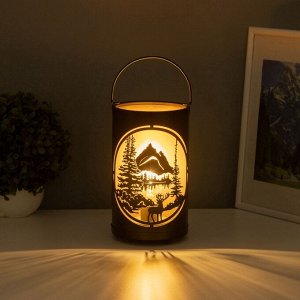 Фигурка светящаяся RISALUX «Закат в лесу», LED-ночник, 3xААА, чёрный, 12x12x20.5 см