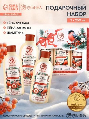 Подарочный набор женский «С Новым годом и Рождеством», гель для душа, шампунь и пена для ванны 3x250 мл, РЯБИНА