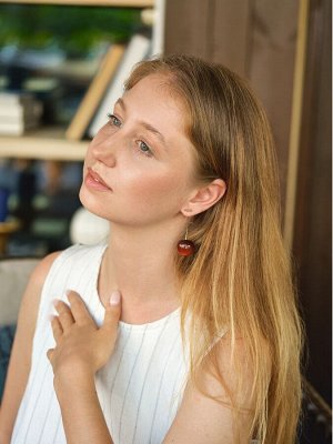 Серьги пластик «Ягодка» черешня, цвет бордовый в золоте