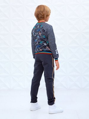 Джемпер свитшот подростковый для мальчика с принтом без начеса длинный рукав Мегазавр цвет Антрацитовый