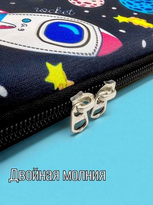 Пенал школьный для мальчика с дизайном "Ракета", цвет черный
