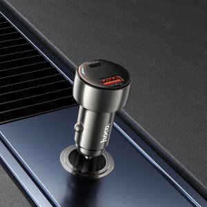 Автомобильное зарядное устройство HOCO Z50 Leader USB+Type-C, PD+QC3.0, 48W, LED дисплей