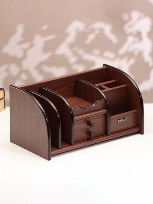 Органайзер 7 секций, 2 выдвижных ящика, серия Орех с кантом темным, 16x30x15 см