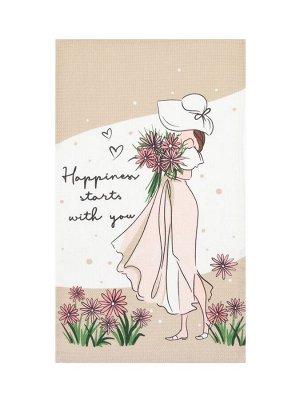 Набор кухонных полотенец Доляна Happiness, 35х60 см -2 шт, 100% хлопок, вафля 160 г/м2