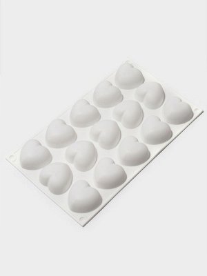 Форма для муссовых десертов и выпечки KONFINETTA «Сердца», 29.8x17.3x2.5 см, 15 ячеек (5x4.6 см), силикон, белая