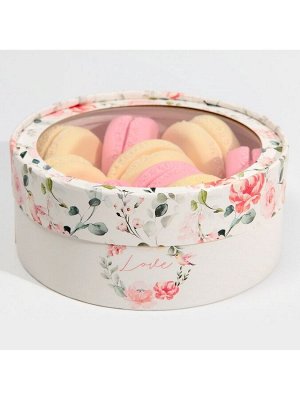 Коробка для макарун, кондитерская упаковка тубус с окном, Love, 16 х 16 х 5 см