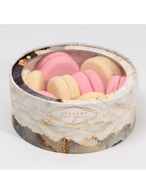 Коробка для макарун, кондитерская упаковка тубус с окном, «Мрамор» 16 х 16 х 5 см