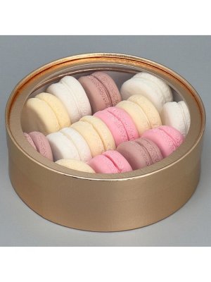 Коробка для макарун, кондитерская упаковка тубус с окном, «Золото» 20 х 20 х 5 см