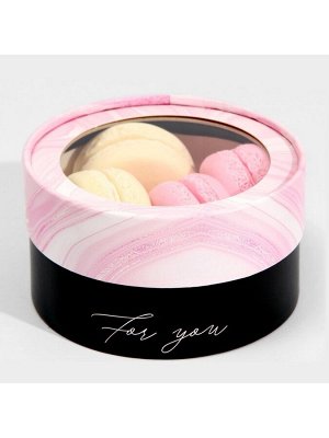 Коробка для макарун, кондитерская упаковка тубус с окном, For you 12 х 12 х 5 см
