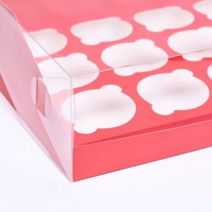 Кондитерская складная коробка для 12 капкейков 31x23.5x10 см, красная