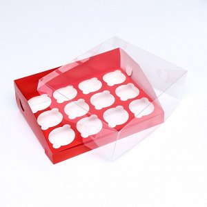 Кондитерская складная коробка для 12 капкейков 31x23.5x10 см, красная
