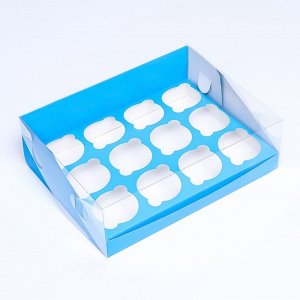 Кондитерская складная коробка для 12 капкейков 31x23.5x10 см, голубая