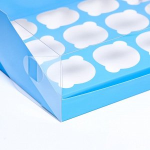 Кондитерская складная коробка для 12 капкейков 31x23.5x10 см, голубая