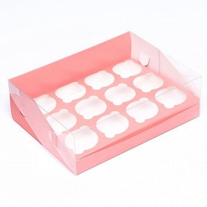 Кондитерская складная коробка для 12 капкейков 31x23.5x10 см, розовая