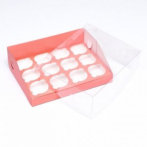 Кондитерская складная коробка для 12 капкейков 31x23.5x10 см, розовая