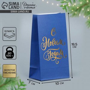 Пакет подарочный без ручек «С Новым Годом», синий, с тиснением, 10x19.5x7 см