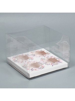 Коробка для капкейка, кондитерская упаковка, 4 ячейки, «Венки», 16 х 16 х 11.5 см