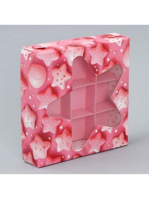 Коробка для конфет, кондитерская упаковка, 9 ячеек, «Сладости», 14.7 х 14.7 х 3.5 см