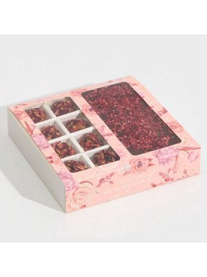 Коробка под 8 конфет и шоколад с ячейками, кондитерская упаковка, «Розовые цветы» 18 х 18 х 4 см