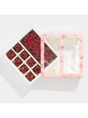Коробка под 8 конфет и шоколад с ячейками, кондитерская упаковка, «Розовые цветы» 18 х 18 х 4 см