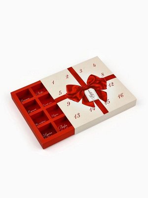 Коробка-адвент под 16 конфет, «Бант», 19 х 19 х 2.5 см, кондитерская упаковка