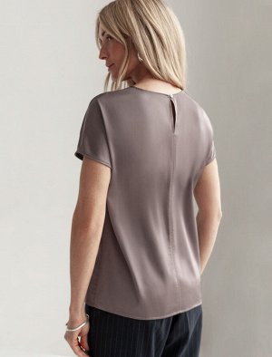 Блузка из стаина с коротким рукавом кофейный