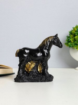 Фигурка гипс «Конь в траве», 12x14x6 см, чёрный с позолотой