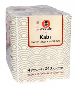 kt265 Полотенца кухонные бумажные "Maneki" Kabi 2 слоя, 60 л., белые, 4 рулона/упаковка