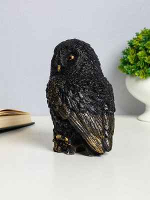 Фигурка гипс «Сова на пеньке», 14x9x10 см, чёрная