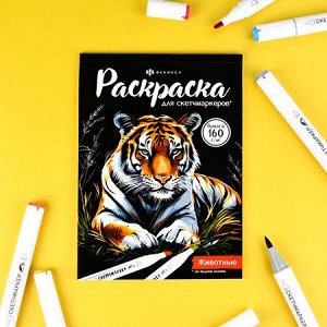 Раскраска 140х200 мм 16л "Раскраска для скетч-маркеров" "ЖИВОТНЫЕ" 72132 Феникс