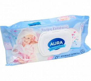 Влажные салфетки AURA "Ultra Comfort" с экстрактом алоэ и витамином E 120 шт