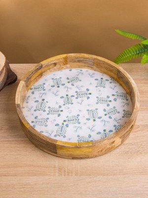 Поднос круглый с бортиками «Черепаха и цветы», 35x35x6.5 см, дерево манго