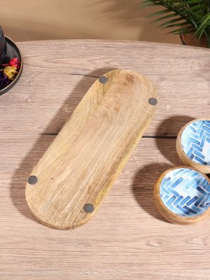 Набор розеток на подносе «Синяя мозайка», 3 шт., 33.5x13x6.5 см, дерево манго