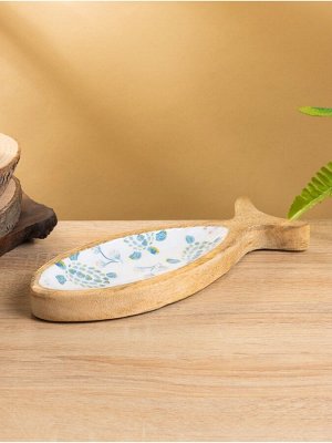 Блюдо в форме рыбки «Черепаха и цветы», 25.5x10x2 см, дерево манго