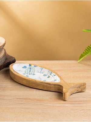 Блюдо в форме рыбки «Черепаха и цветы», 25.5x10x2 см, дерево манго