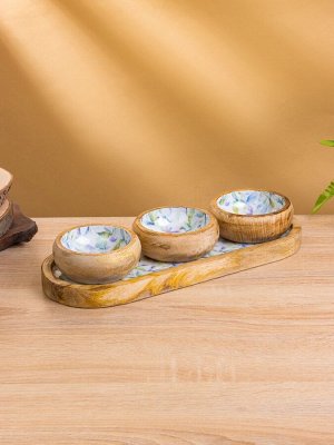 Набор розеток на подносе «Оттенки сирени», 3 шт., 33.5x13x6.5 см, дерево манго