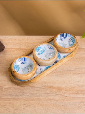 Набор розеток на подносе «Крабы», 3 шт., 33.5x13x6.5 см, дерево манго