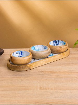 Набор розеток на подносе «Крабы», 3 шт., 33.5x13x6.5 см, дерево манго