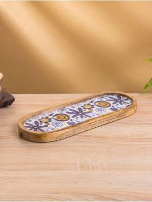Набор розеток на подносе «Васильки», 3 шт., 33.5x13x6.5 см, дерево манго