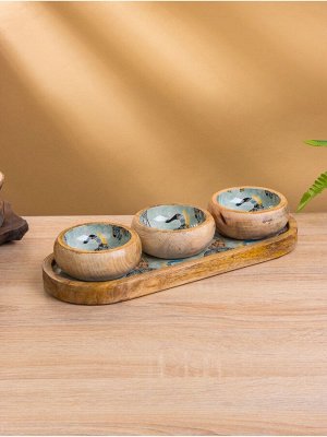 Набор розеток на подносе «Мудрый слон», 3 шт., 33.5x13x6.5 см, дерево манго