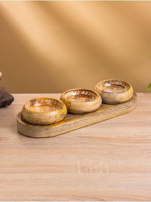 Набор розеток на подносе «Пряник», 3 шт., 33.5x13x6.5 см, дерево манго