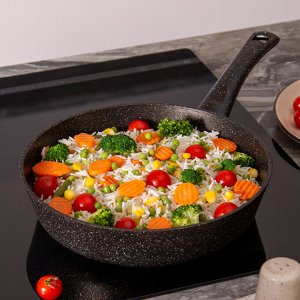 Глубокая сковорода с антипригарным мраморным покрытием GRANITE, 26x6.5 см - идеальный помощник на кухне!, 1 шт.