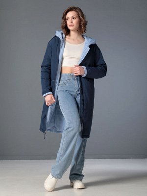 Пальто дем. двустороннее т.синий/голубой