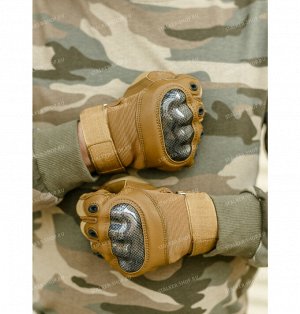 Перчатки тактические со вставкой carbon, top quality, койот