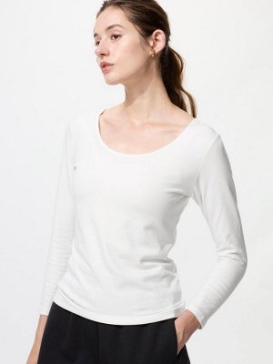 UNIQLO Extra Warm Heattech - теплая термо-кофта с U-образным вырезом - 01 OFFWHITE