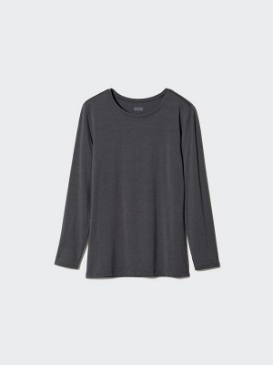 UNIQLO Heattech - тонкая термо-кофта с круглым вырезом - 38 DARKBROWN