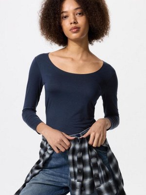 UNIQLO Heattech - тонкая термо-кофта с U-образным вырезом - 68 BLUE
