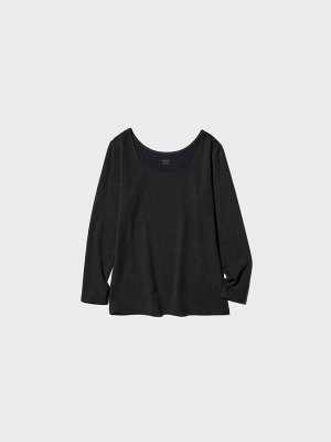 UNIQLO Extra Warm Heattech - теплая термо-кофта с U-образным вырезом - 09 BLACK