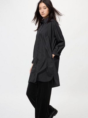 UNIQLO - оверсайз рубашка-платье с карманами - 09 BLACK